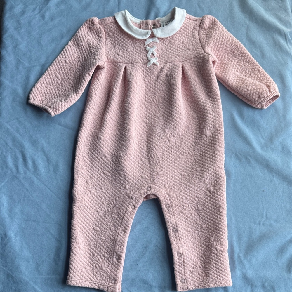 Janie and Jack Quilted Pink Footed One-Piece with White Collar